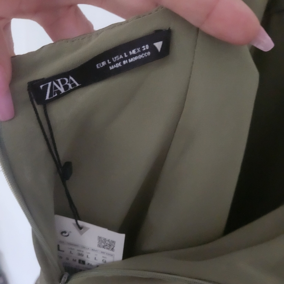 Zara Olive Light Green Satin Deep V Backless Tie-Up Lined Dress NEW - Picture 10 of 13